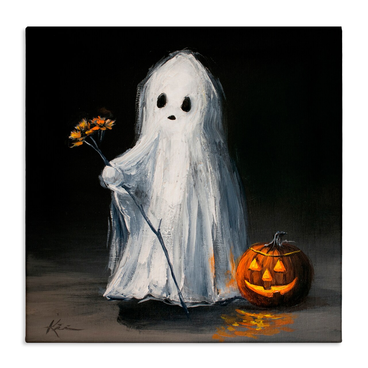 Stupell Industries Vintage Halloween Ghost & Pumpkin Canvas, design by Lindsay Kivi Fine Art